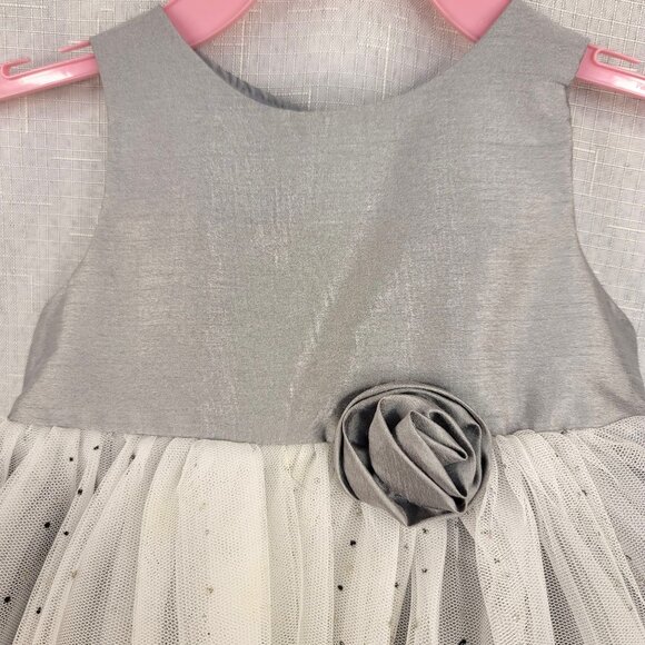 Cherokee Silver Sleeveless Dress Rosette & Bow Size 12M Tulle Party Dress - Picture 2 of 6